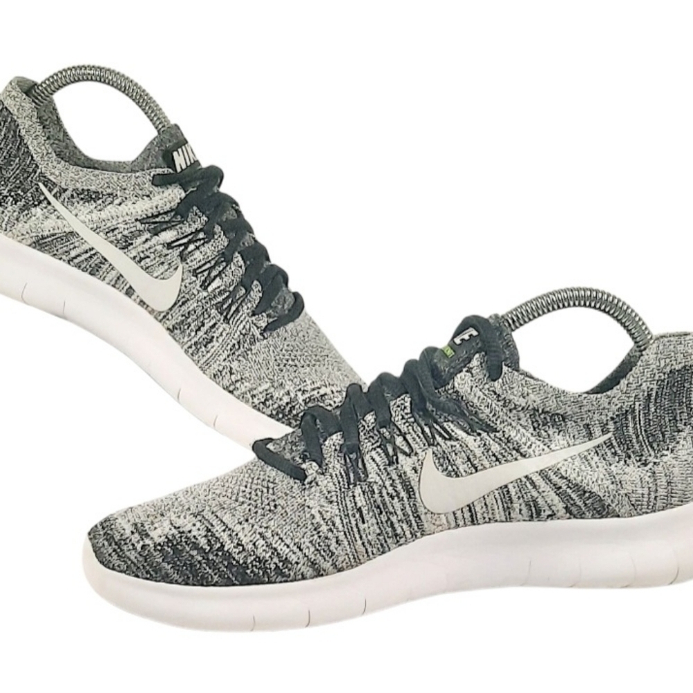 Nike Free RN Flyknit Gray Black Running Shoes Lace Up 880843-003 Size 7/ Wmn 8.5 - Picture 2 of 5